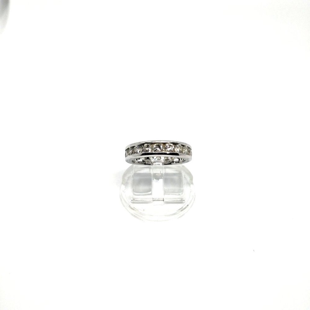 Women's Ring Size 6.75 Silver Tone Band Inset Faux Diamonds Stackable